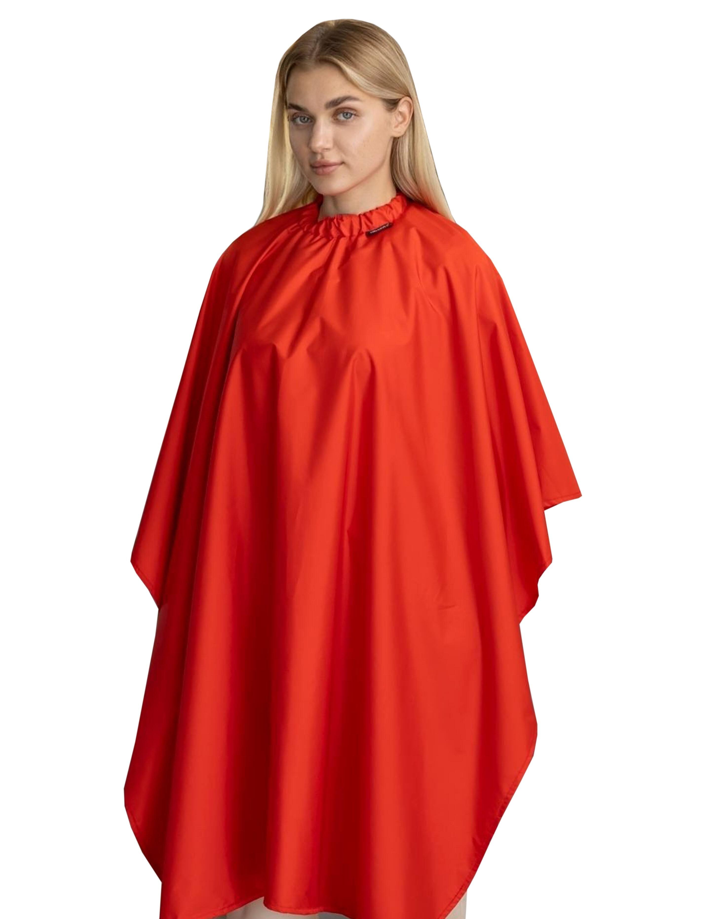 Classic red barber cape designed to elevate stylish US hair salons.