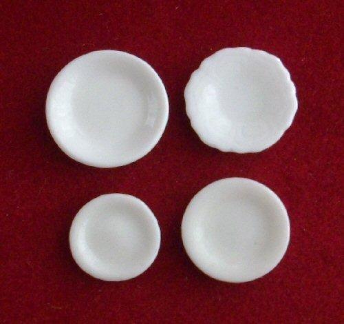 Various sizes of 1/24th scale plain white plates