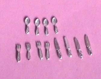 24th scale Set of cutlery 4 forks 4 spoons and 4 knives