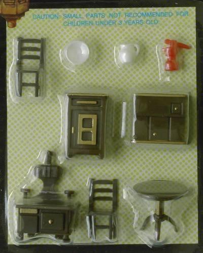 Set of Quarter scale brown plastic of furniture for the kitchen.