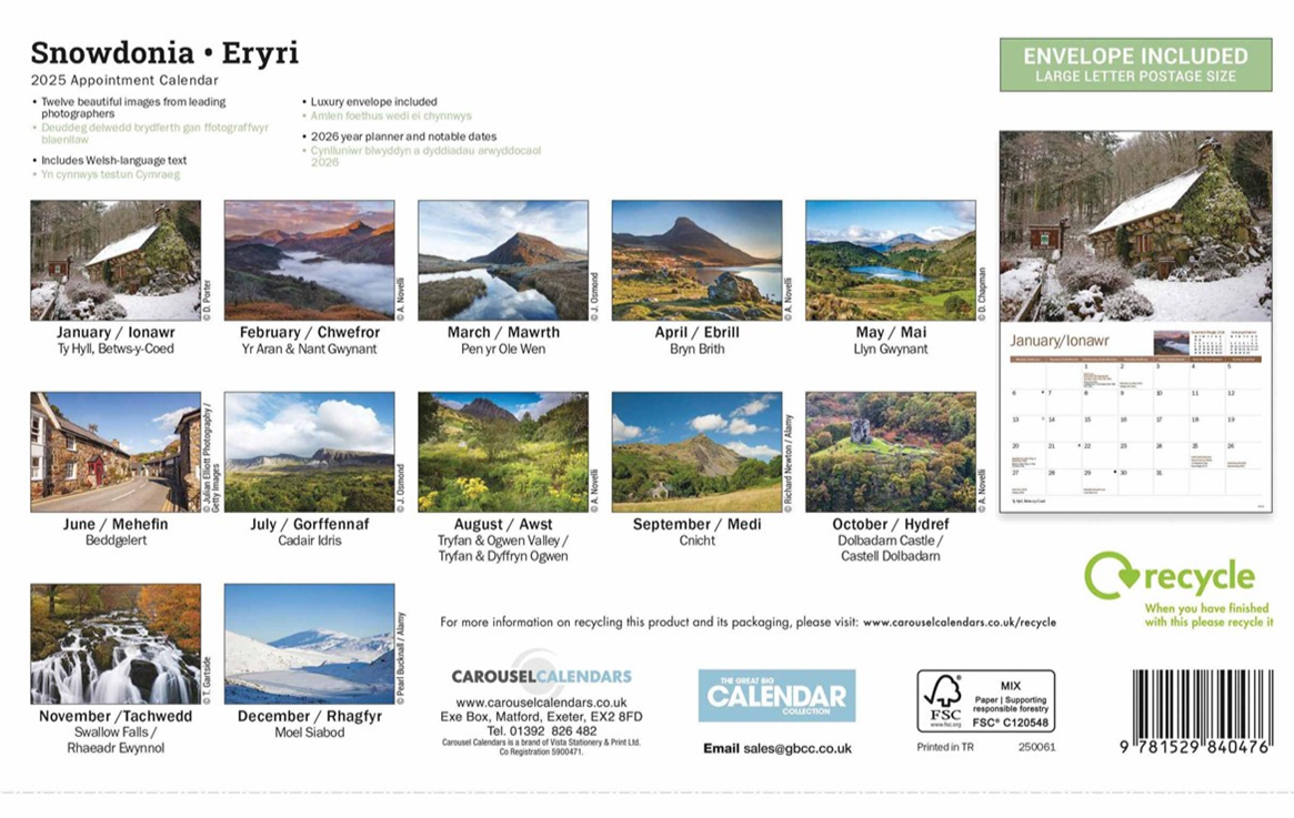 A4 calendar 2025 Snowdonia . Eryri