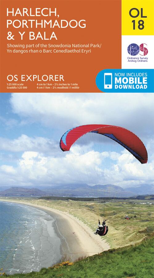 OS Explorer OL18 Map - Harlech, Porthmadog & Y Bala