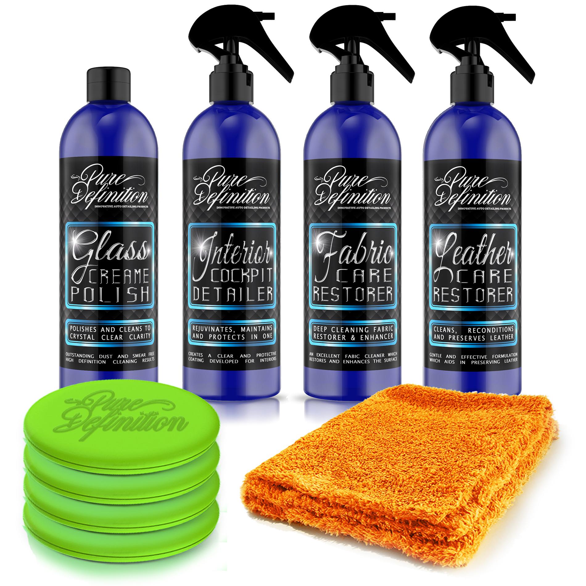 Car Interior Cleaning Kit Glass Leather Fabric Cleaner Detail Pure
