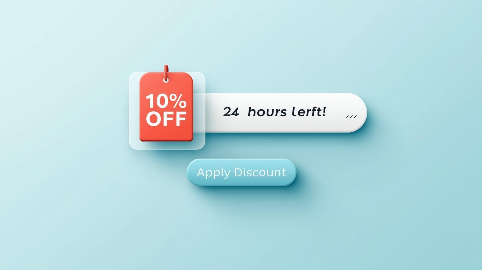 Flat illustration of a recovery email with a discount tag, countdown clock, and bold ‘Apply Discount’ button, showing how to use discounts wisely in abandoned cart emails.