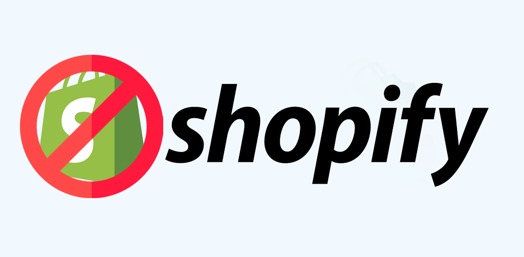 graphic showing shopify logo with a no entry sign