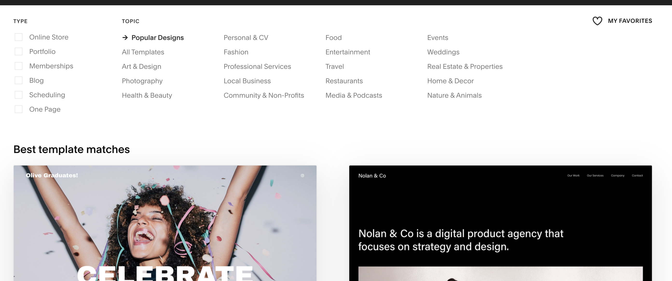 themes screenshot for squarespace