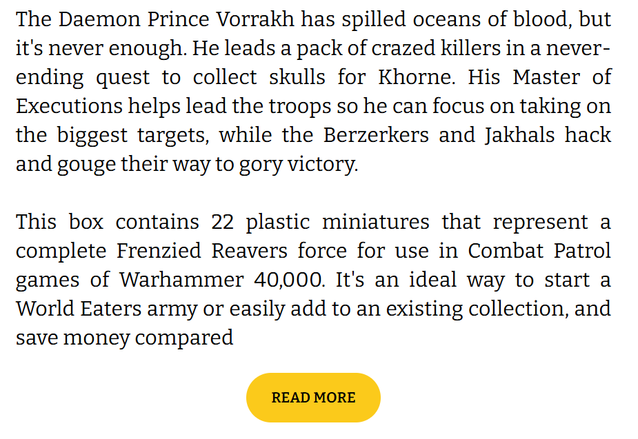 warhammer 40,00 world eaters product description screenshot, sold at Games Workshop