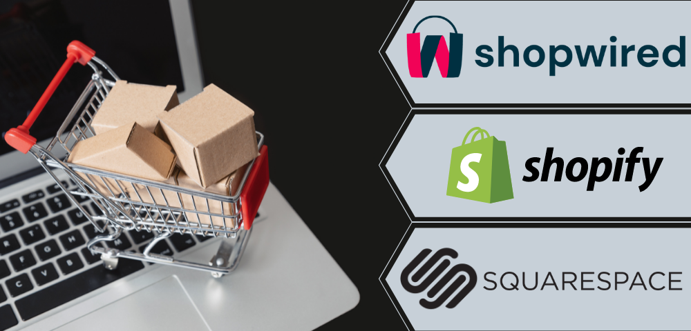 shopify, squarespace and shopwired logos