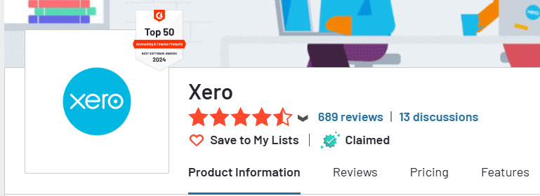 Xero G2.com Review Score