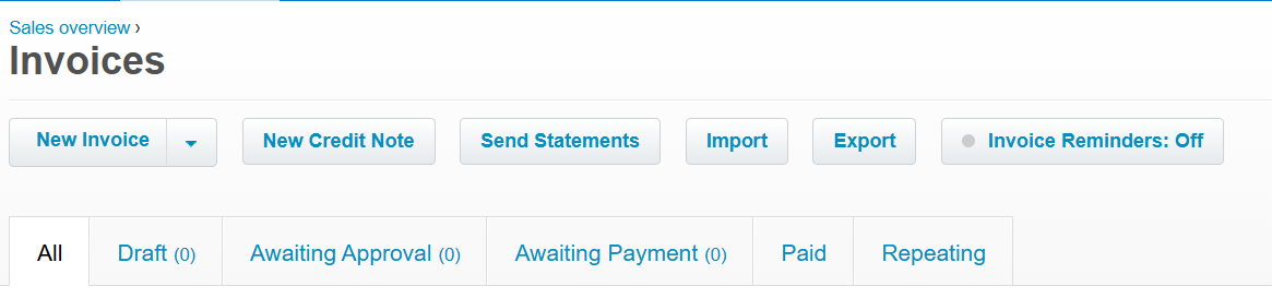 Xero invoice system tabs