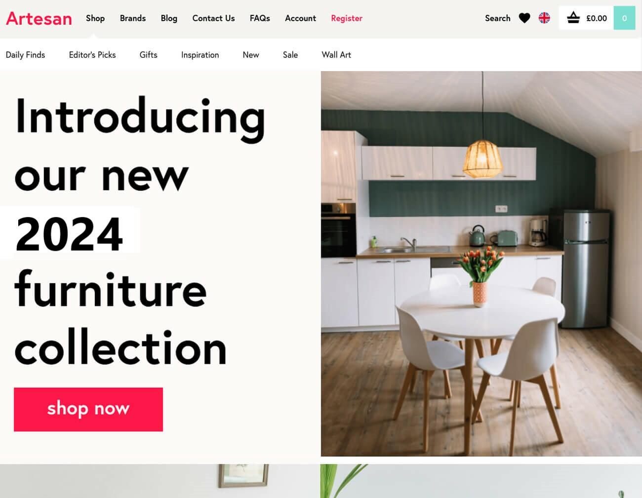 furniture website homepage built with shopwired