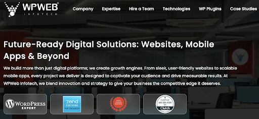 WPWeb Infotech digital solutions banner promoting website and mobile app development services