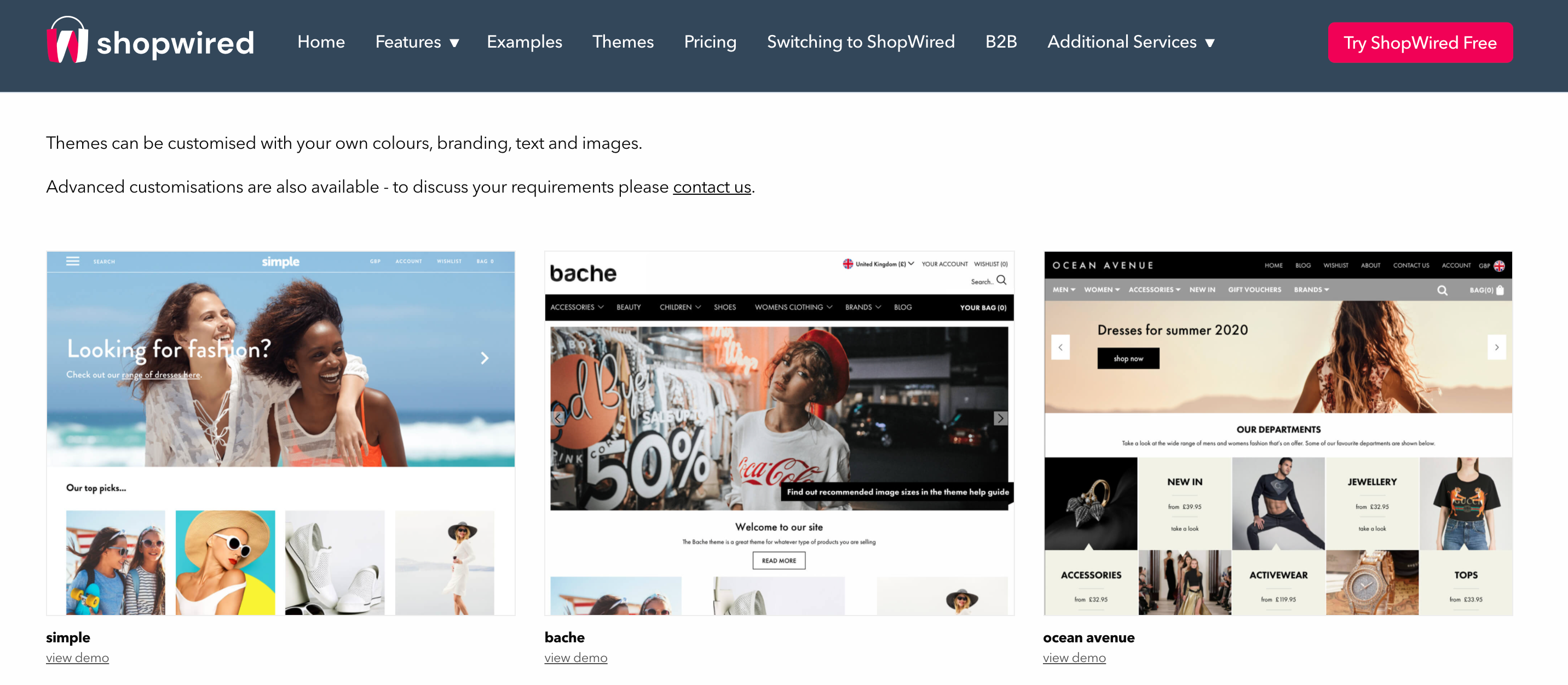 shopwired's ecommerce themes