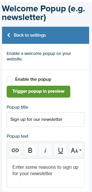 ShopWired Version 5 Themes- Welcome Pop Up
