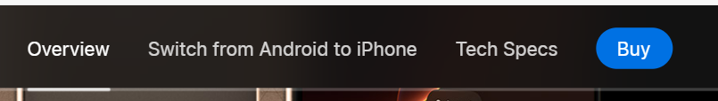 screenshot of a tab on the iphone 16 product page that let's users scroll between info