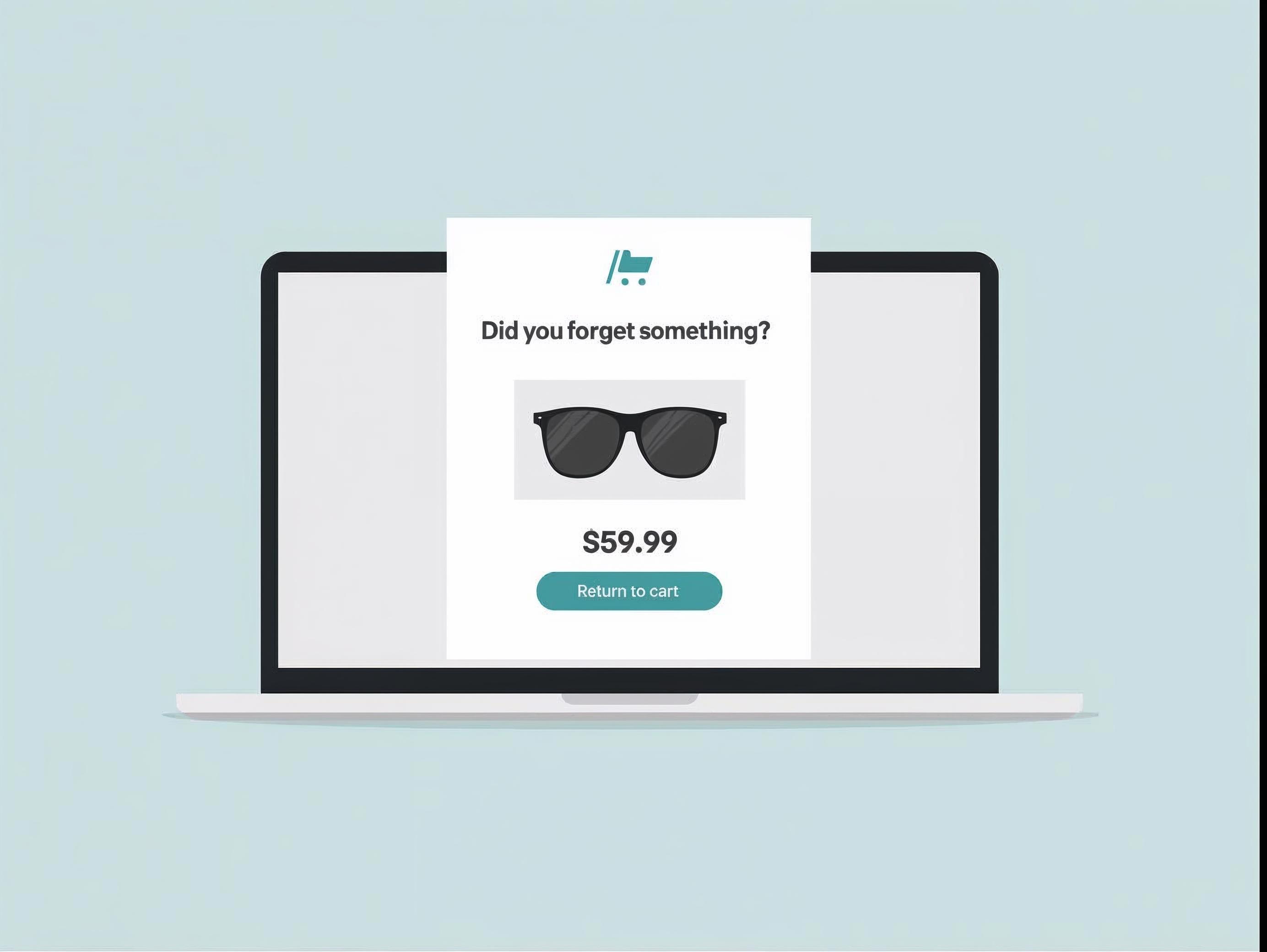 Flat illustration of a recovery email with subject line ‘Did you forget something?’, product image, and a bold ‘Return to Cart’ button, highlighting best practices for what to say in recovery emails.