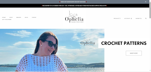 screenshot ophelia talks crochet homepage