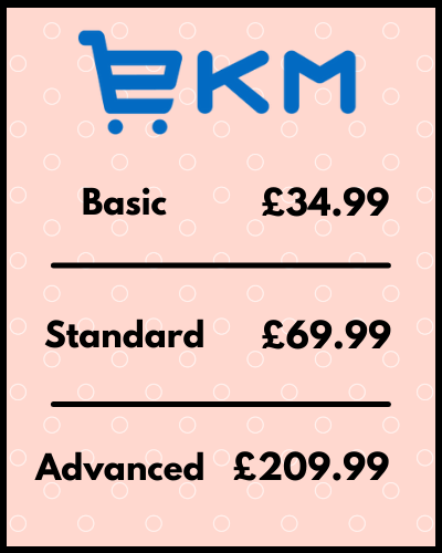 ekm pricing: basic £34.99, standard £69.99, advanced £209.99