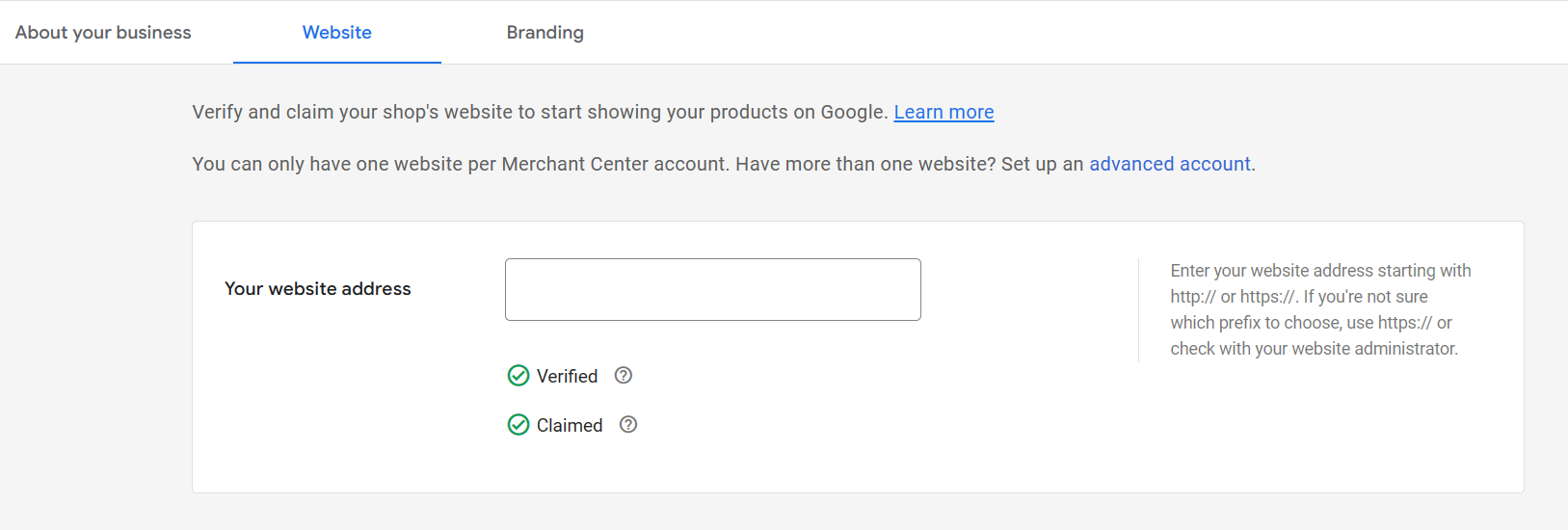 Google Merchant Center- Verify Website