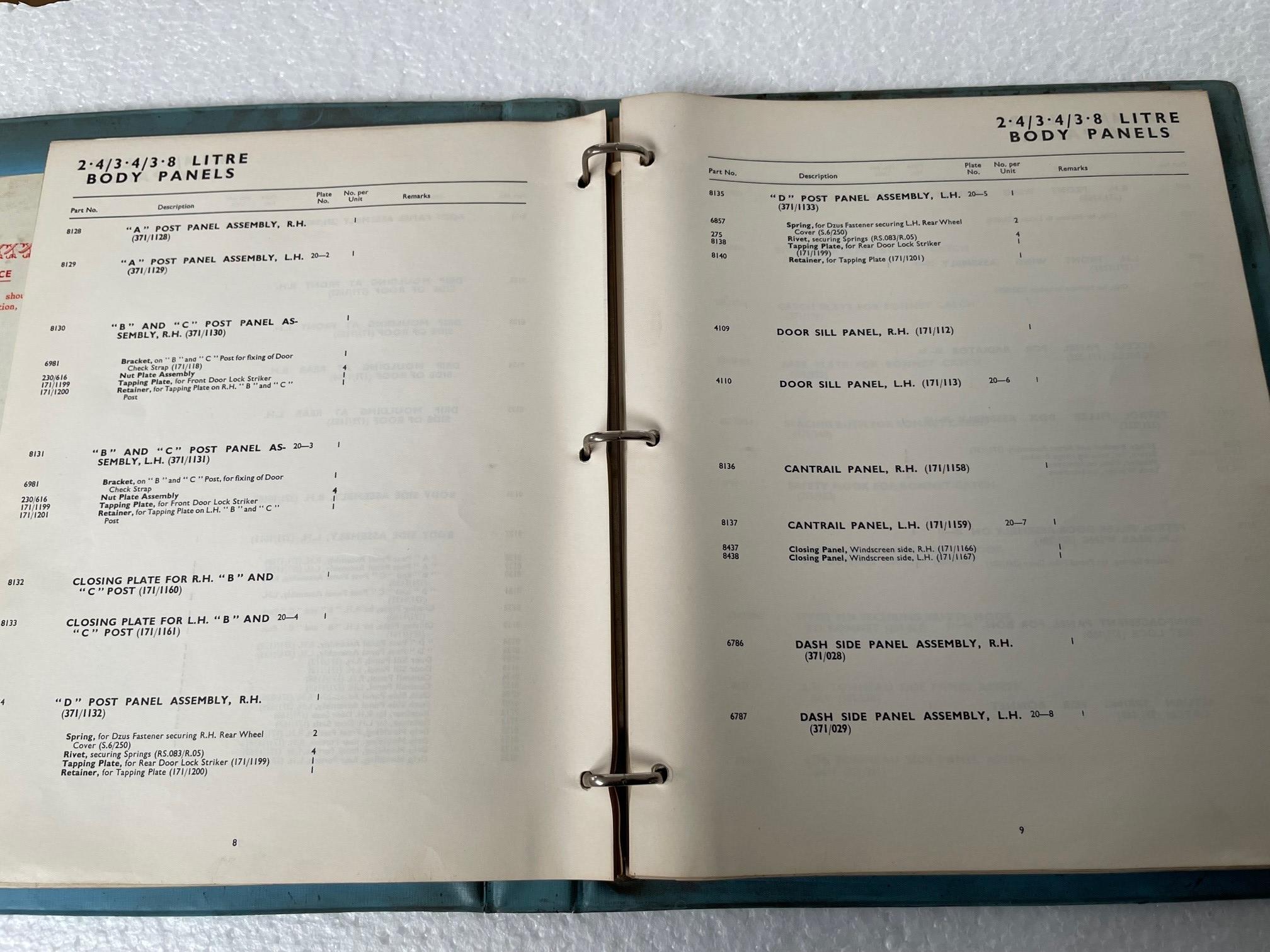 RARE ORIGINAL 1961 JAGUAR MARK 2 2.4, 3.4 & 3.8 SPARE PARTS CATALOGUE