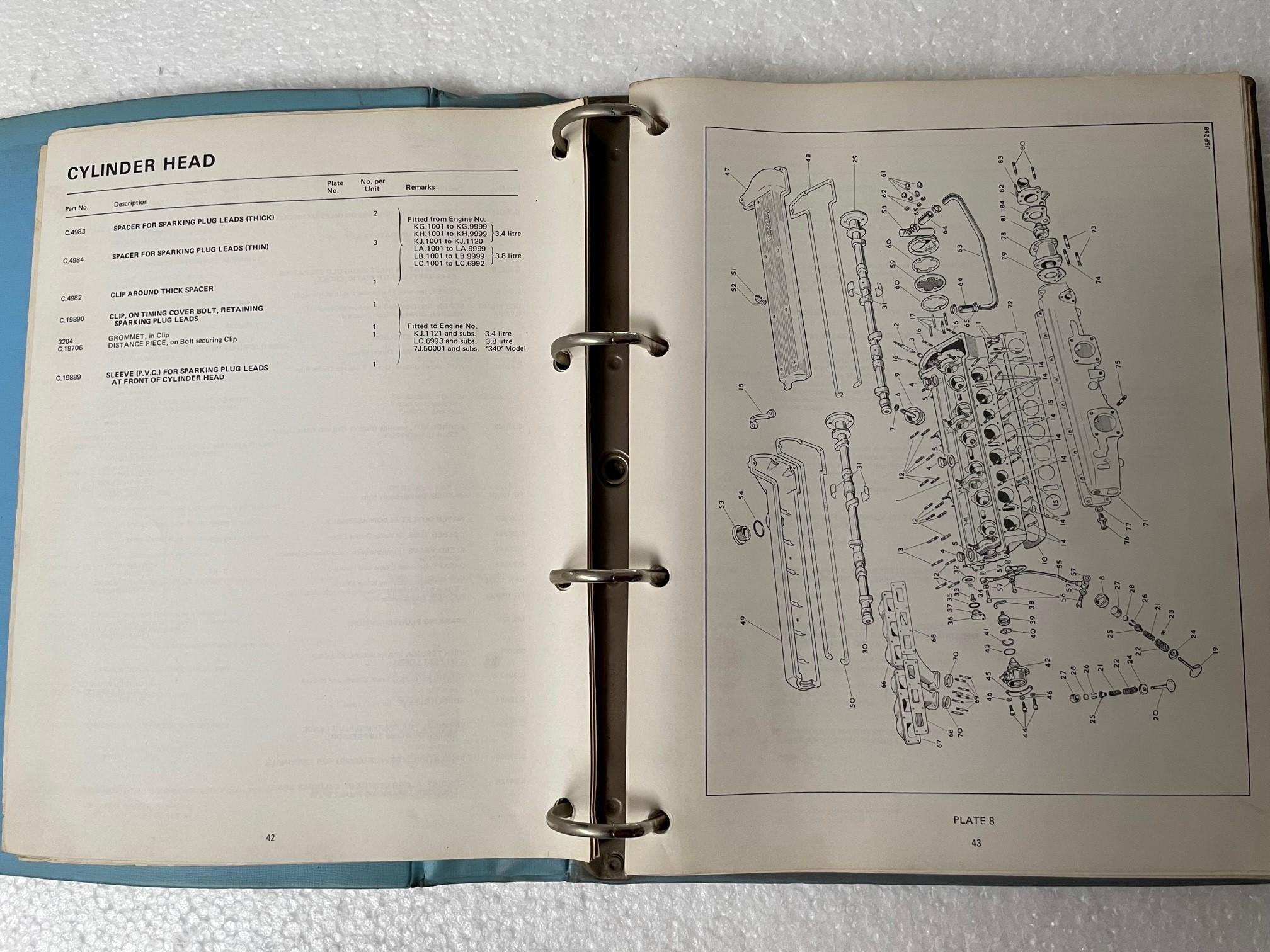 ORIGINAL 1972 JAGUAR MARK 2 3.4 & 3.8 & 340 SPARE PARTS CATALOGUE 