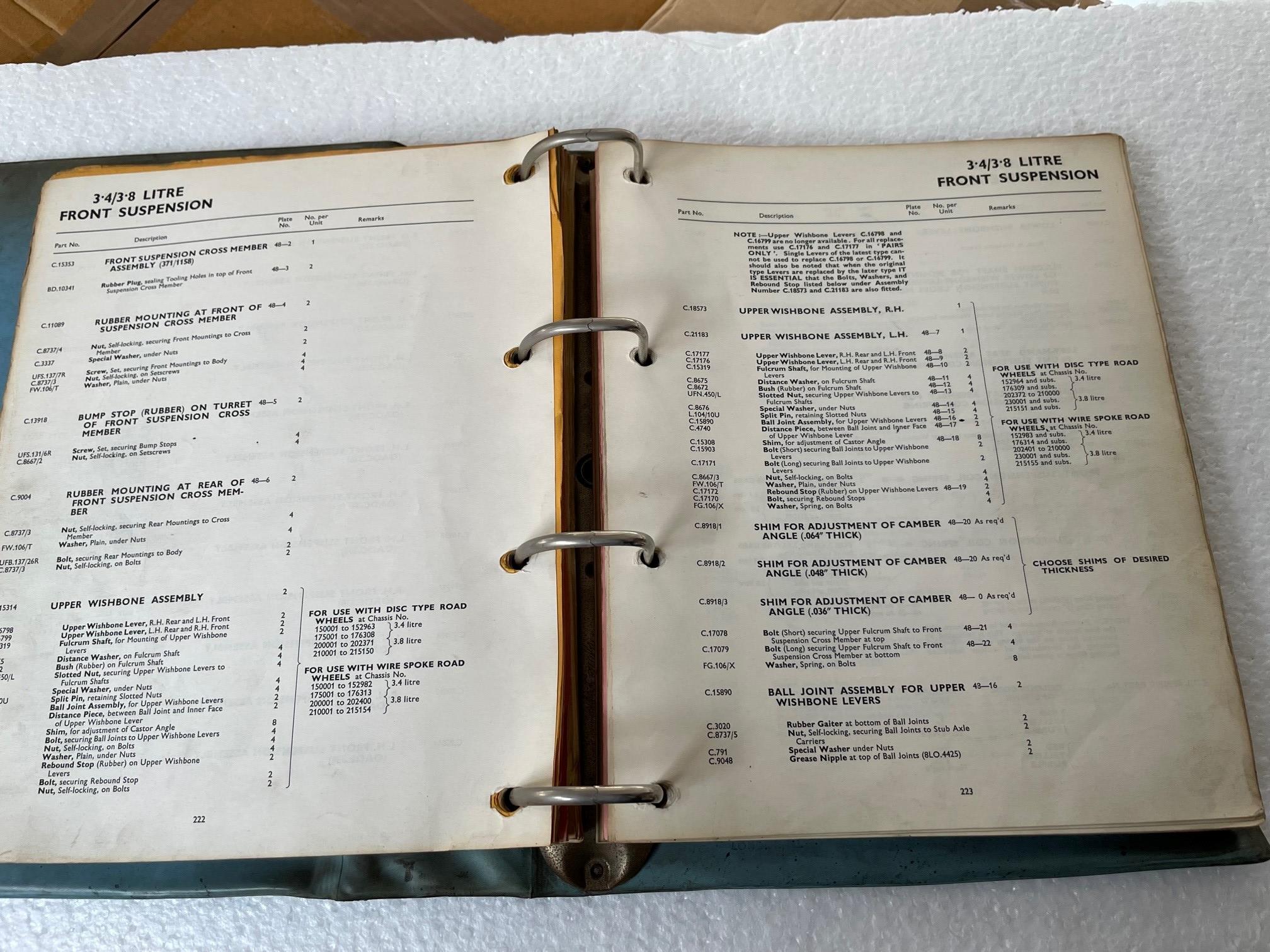 ORIGINAL 1964 JAGUAR MARK 2 3.4 & 3.8 SPARE PARTS CATALOGUE J34
