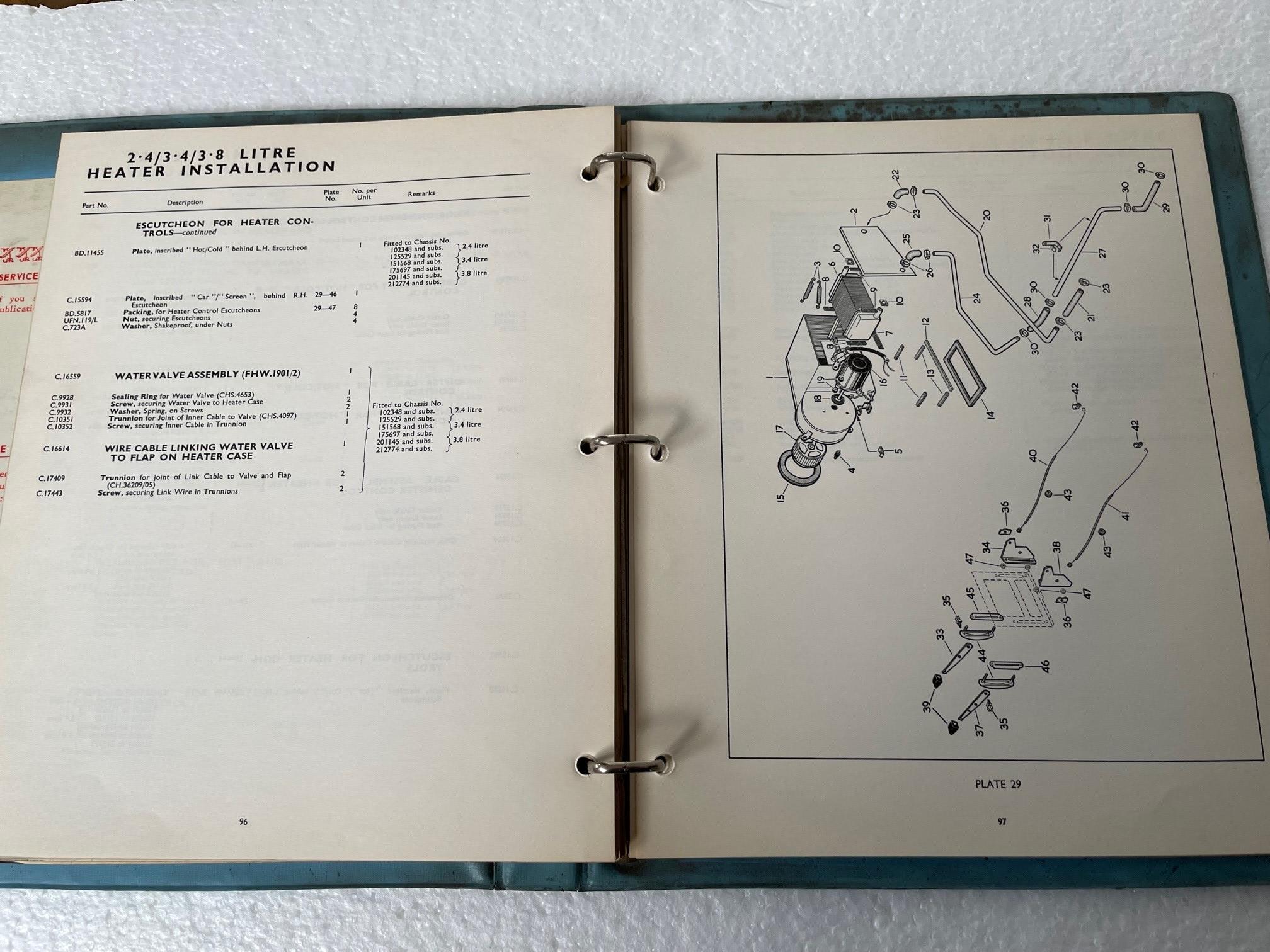 RARE ORIGINAL 1961 JAGUAR MARK 2 2.4, 3.4 & 3.8 SPARE PARTS CATALOGUE