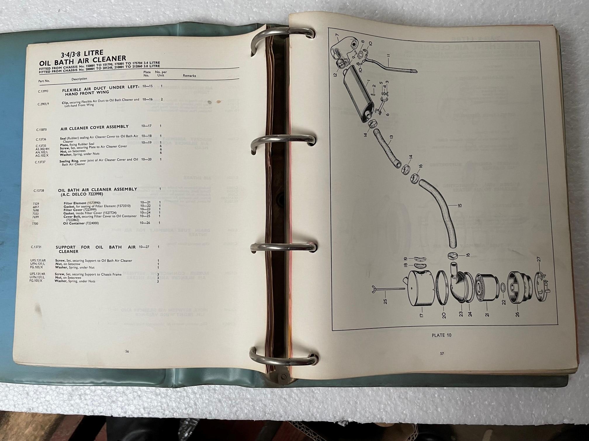 ORIGINAL APRIL 1964 JAGUAR MARK 2 3.4 & 3.8 SPARE PARTS CATALOGUE