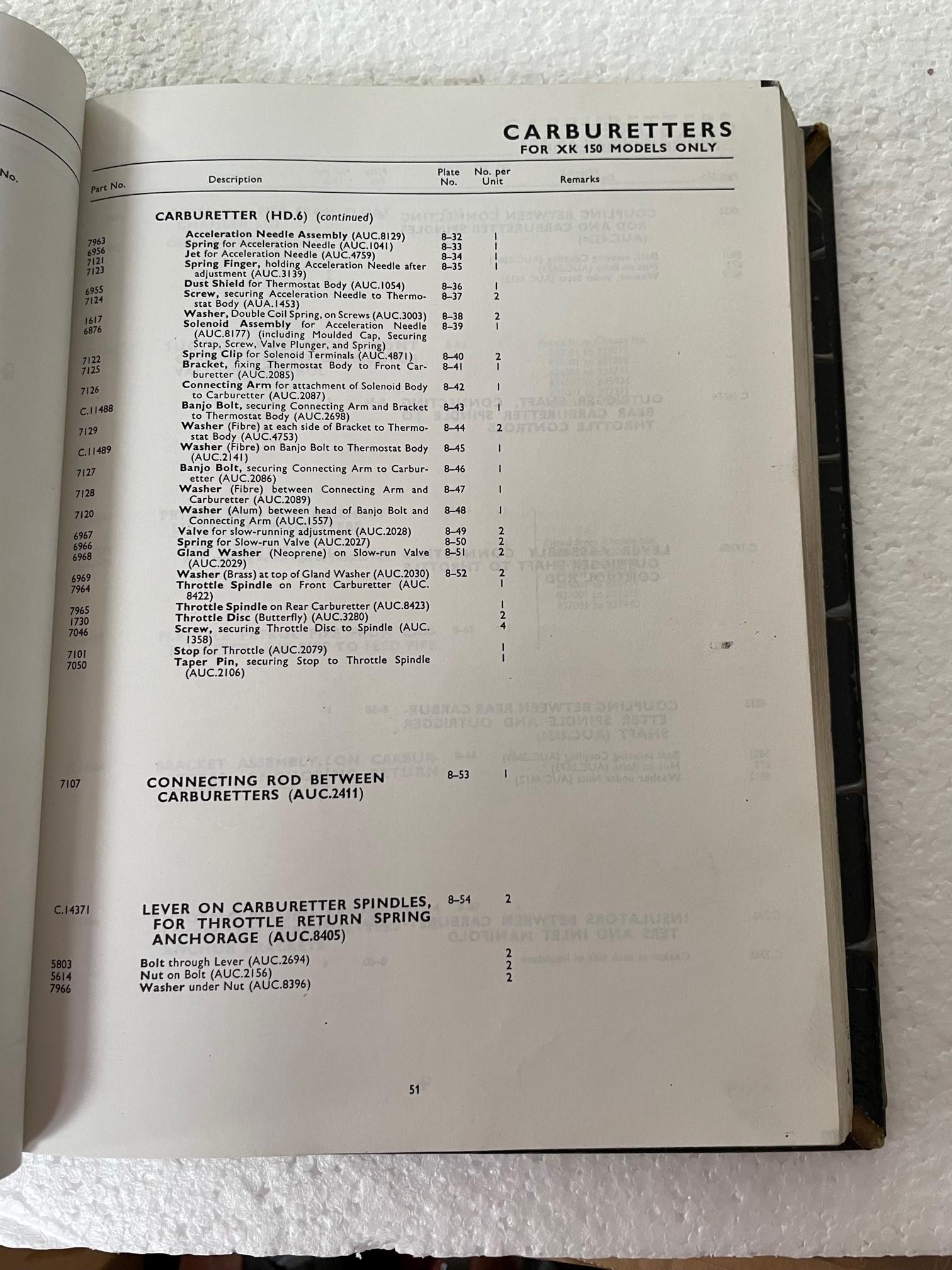 ORIGINAL JAGUAR XK150 MECHANICAL PARTS CATALOGUE 438 PAGES