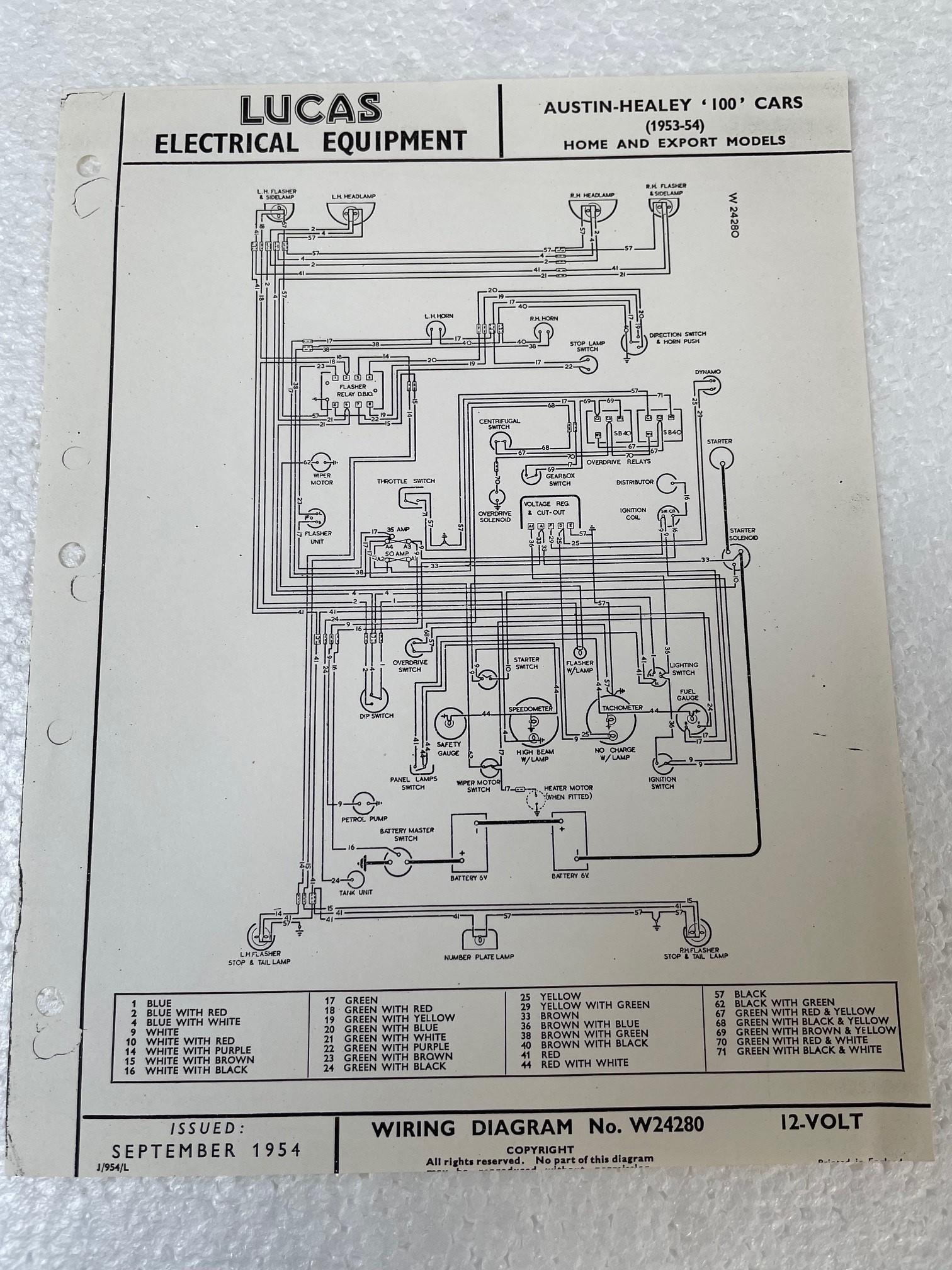 LUCAS WIRING DIAGRAM W24280 1953 1954 AUSTIN HEALEY 100 J954L
