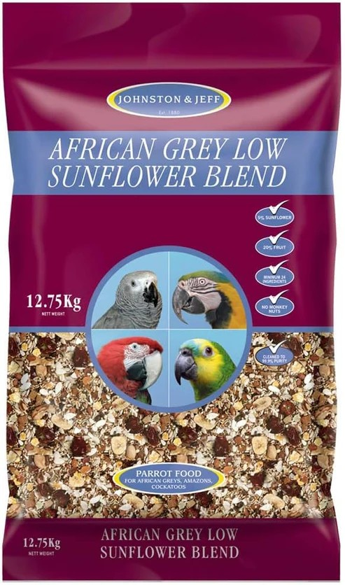 ohnston & Jeff African Grey Parrot Food Low Sunflower - 12.75kg