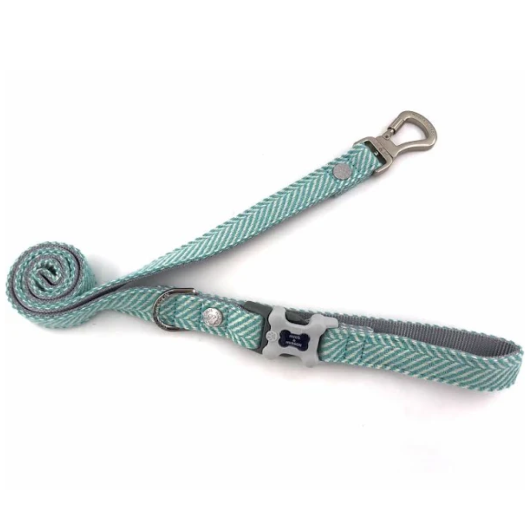 Hugo & Hudson Tweed Aqua Herringbone Med/Large Leash