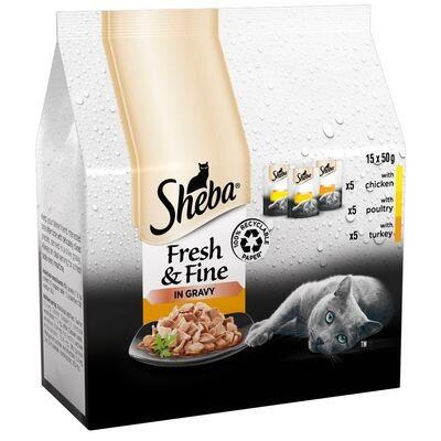 Sheba Fresh & Fine Wet Cat Food Pouches Poultry in Gravy 15x 50g
