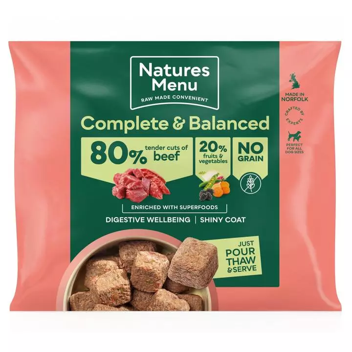 Natures Menu 80/20 Frozen Beef Dog Nuggets 1kg