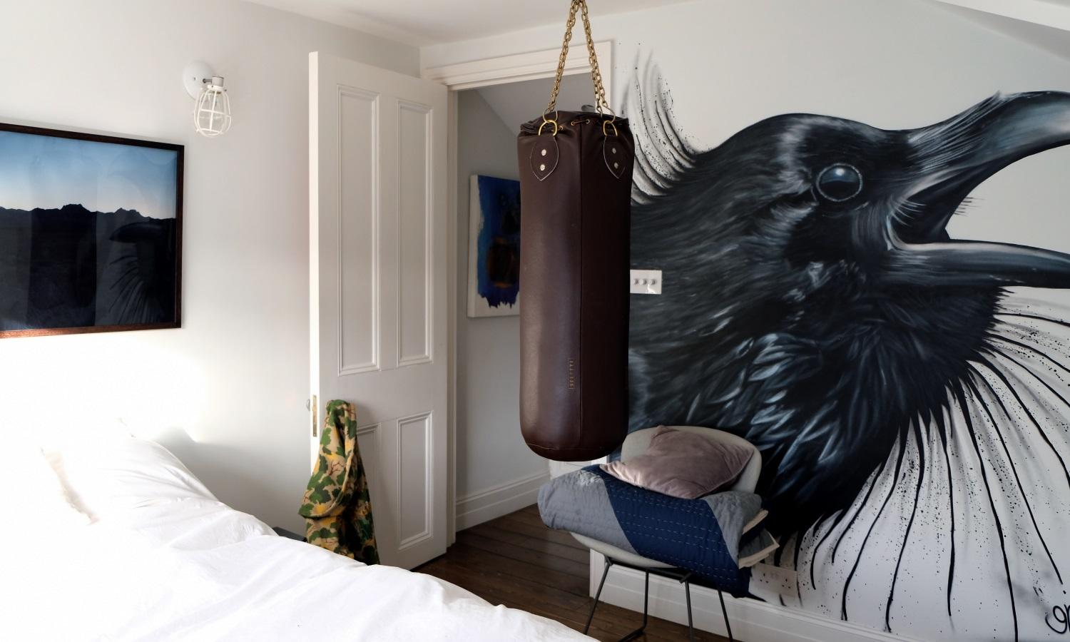 Cool graffiti artwork wall bedroom in De Beauvoir Townhouse for Living Etc.