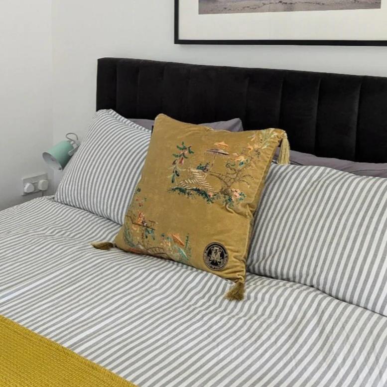 Mind The Gap Chinoiserie Velvet Cushion at Albert & Moo