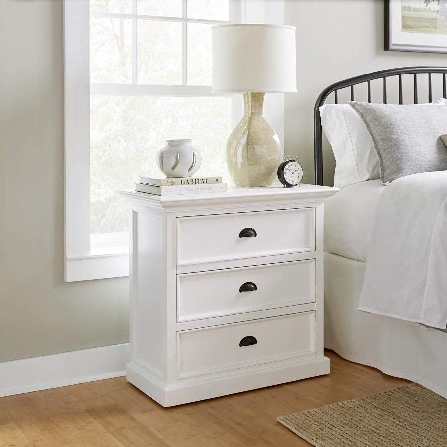 Rustic White Large 3 Drawer Bedside Cabinet