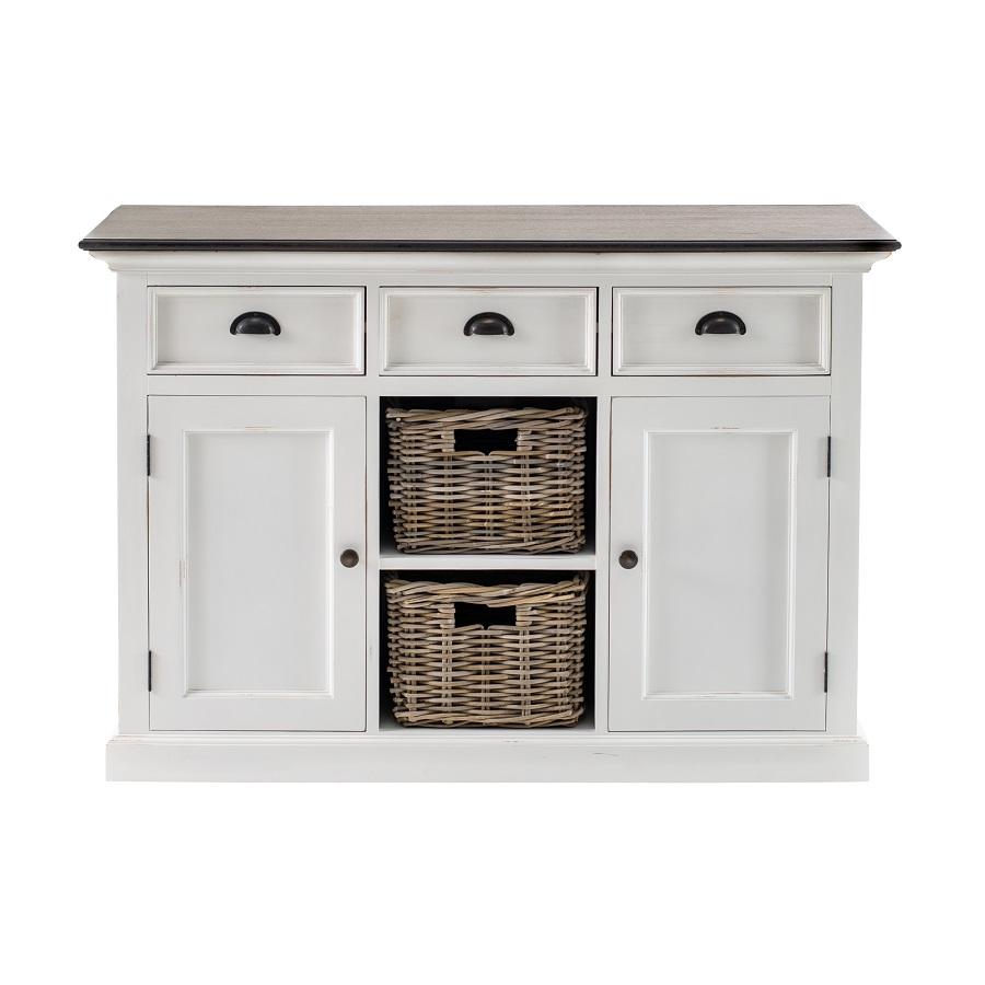 Rustic White Accent Sideboard With Baskets