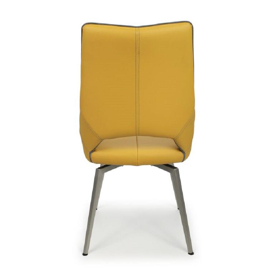 Pair of Swivel Yellow Leather Dining Chairs