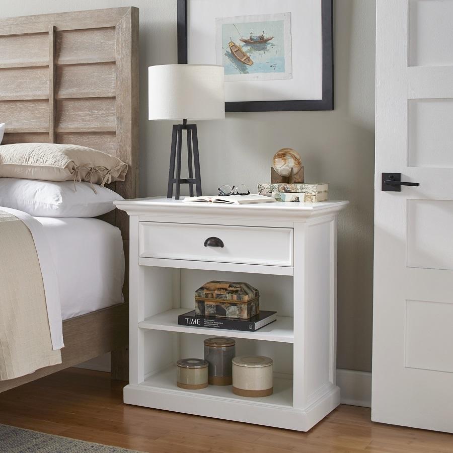 Rustic White Large Bedside Cabinet With Shelf