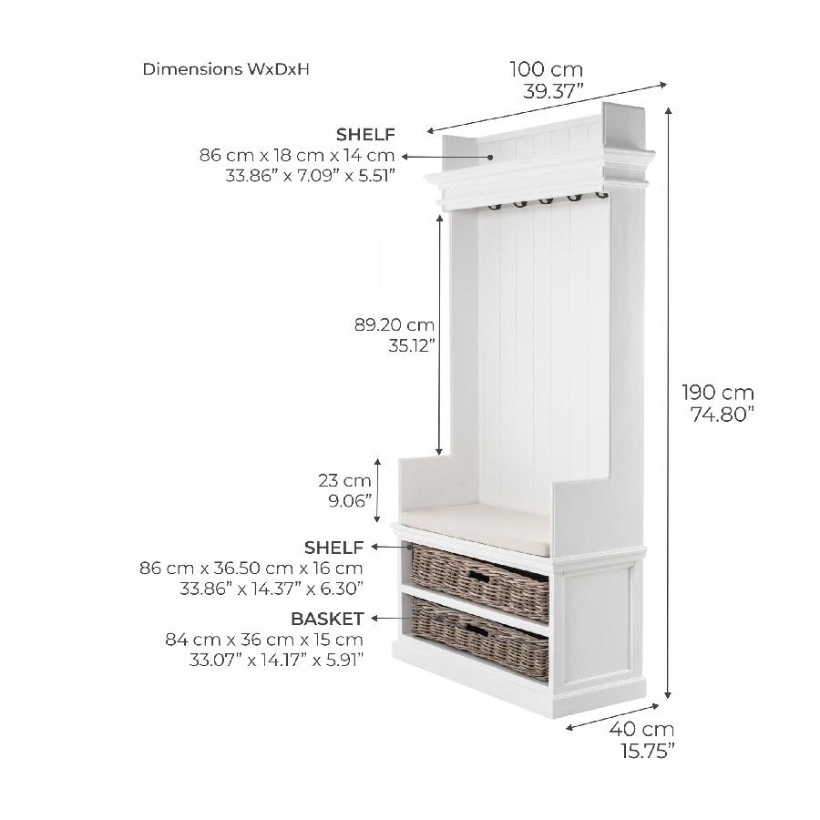 Rustic White Hall Storage Unit With Baskets