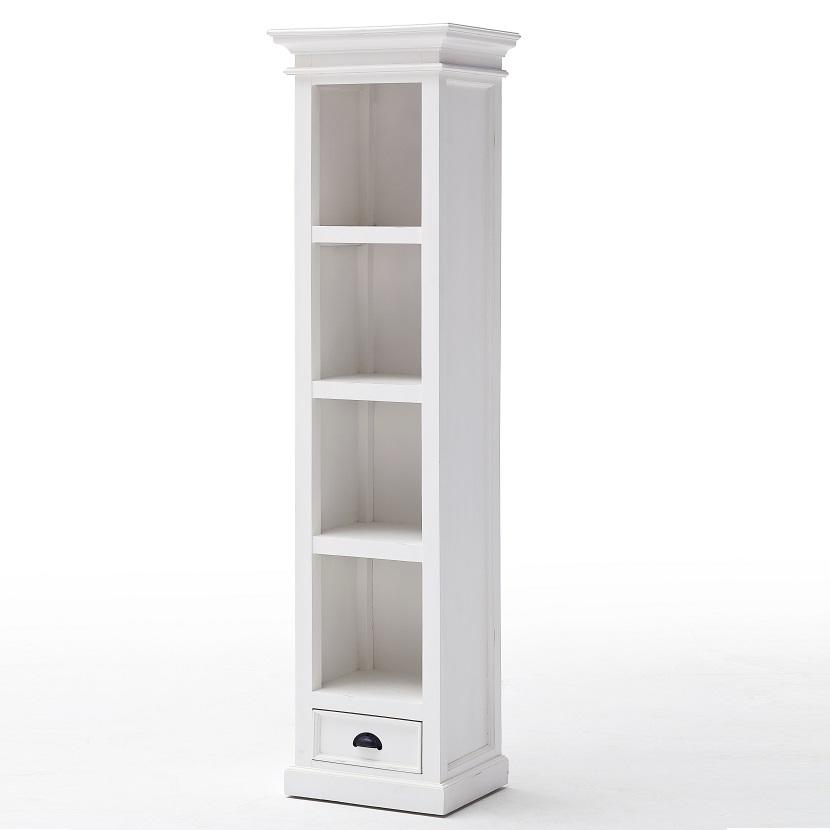 Rustic White Narrow Bookcase With Drawer