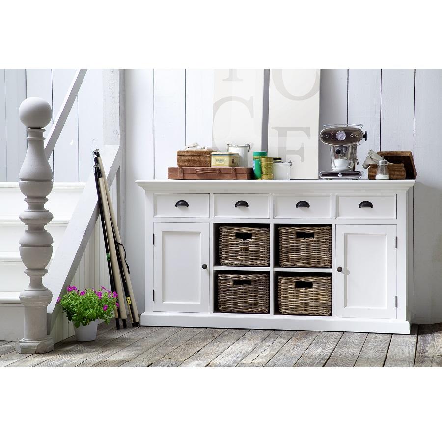 Rustic White Sideboard With Four Baskets