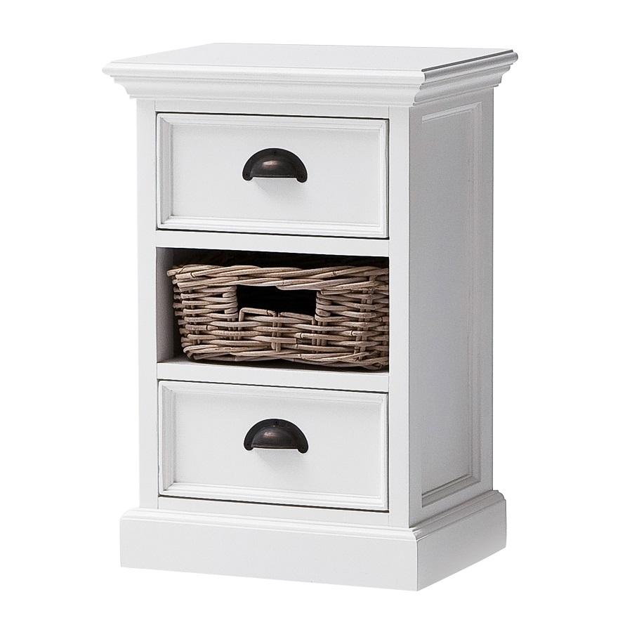 Rustic White Small Cabinet With Rattan Basket