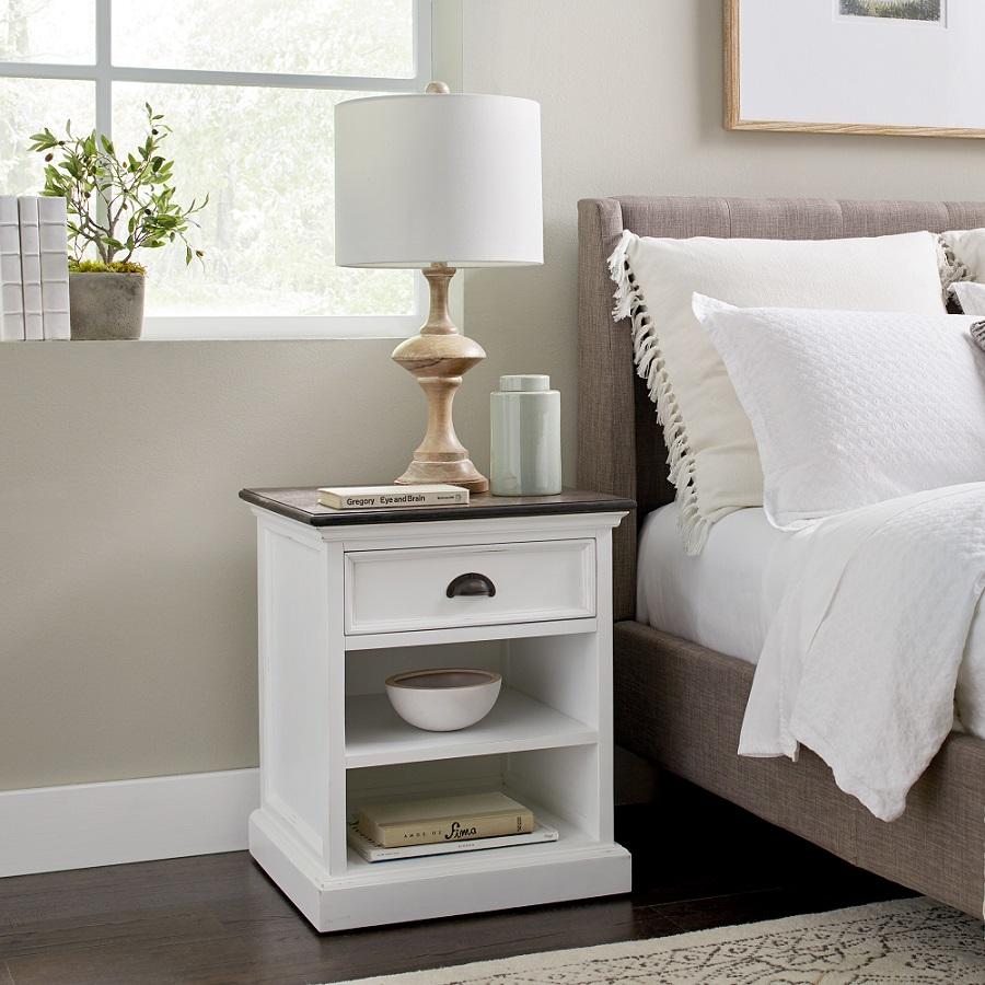 Rustic White Accent Bedside Cabinet With Shelf