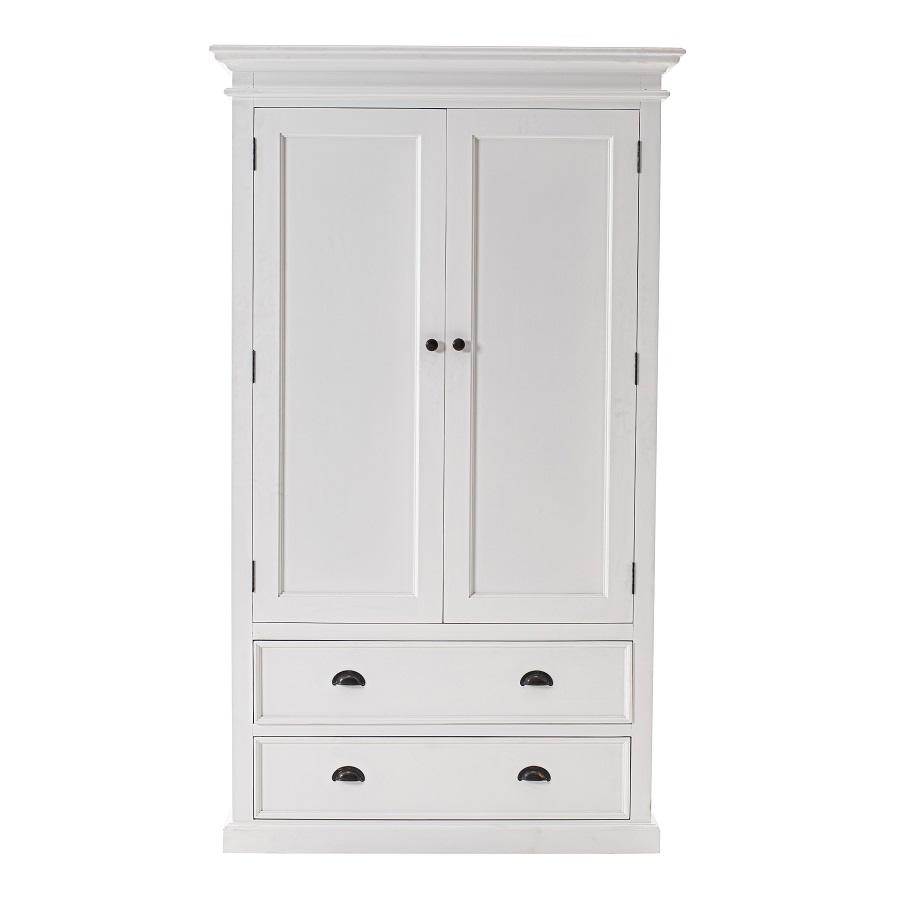 Rustic White Double Wardrobe With Drawers