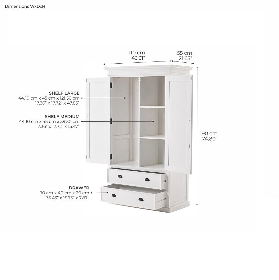 Rustic White Double Wardrobe With Drawers