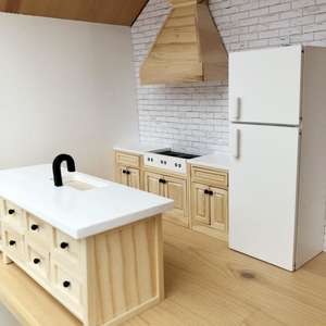 kitchen furniture for dollhouse, miniature dollhouse kitchen, modern dollhouse kitchen