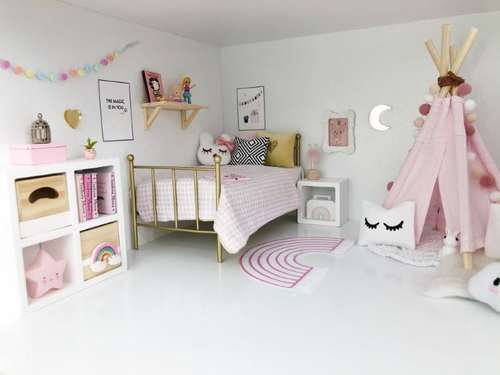 Rainbow wooden Bed- Miniature rainbow bed Dollhouse bedroom furniture dollhouse bed. wooden miniatures boho dollhouse furniture