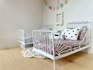 miniature dollhouse kids bed, metal bed